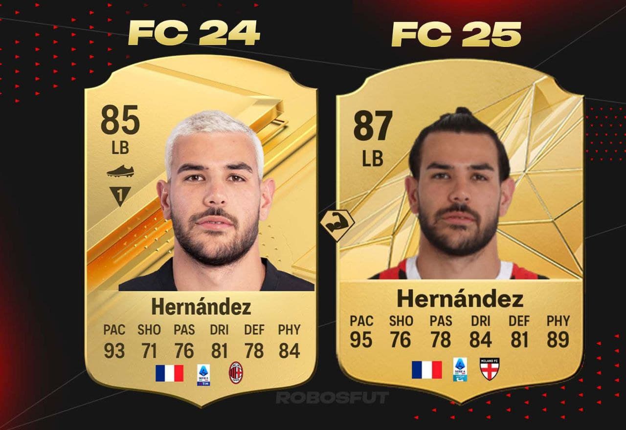 مقایسه کارت تئو هرناندز در Fc25 و FC 24
