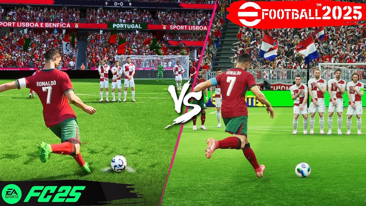 مقایسه ضربات آزاد در eFootball 25 و FC 25