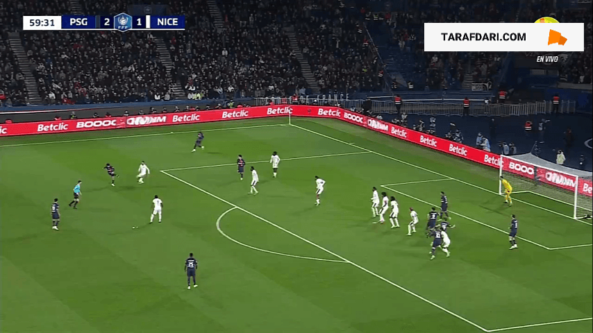 گل لوکاس برالدو به نیس (پاری سن ژرمن 3-1 نیس)