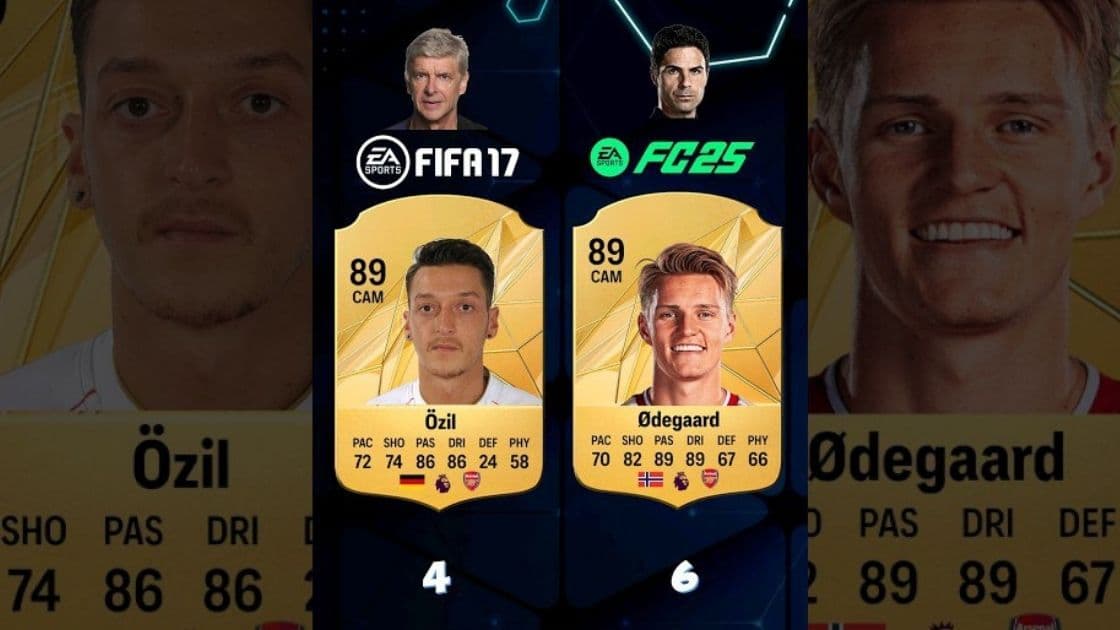 تکامل توپچی‌ها در دنیای گیم؛ مقایسه ریتینگ بازیکنان آرسنال در FIFA 17 و EA FC 25