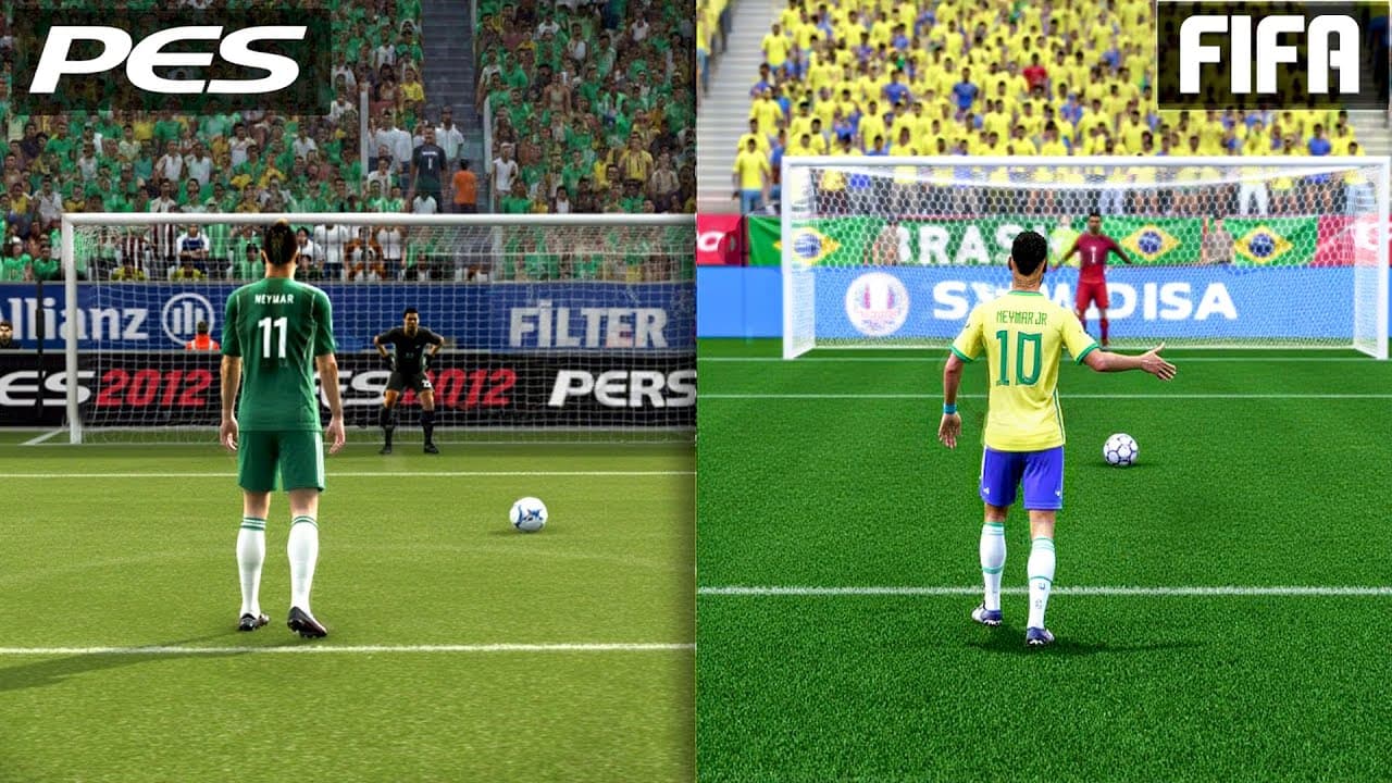 مقایسه ضربات پنالتی نیمار در بازی‌های FIFA و PES