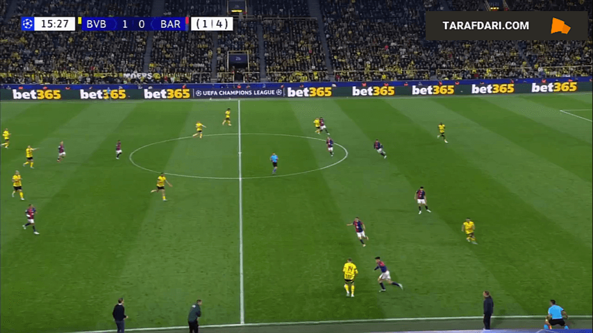 مردود شدن گل پاسکال گروس به بارسلونا به دلیل آفساید (دورتموند 1-0 بارسلونا)