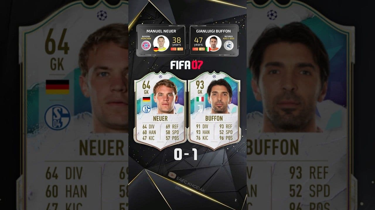 مقایسه ریتینگ جانلوییجی بوفون و مانوئل نویر از FIFA 07 تا FC 23