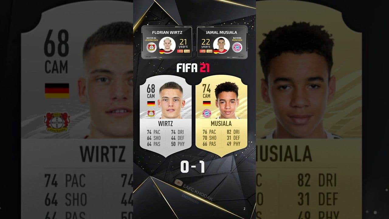 مقایسه ریتینگ جمال موسیالا و فلوریان ویرتس از FIFA 21 تا EA FC 25