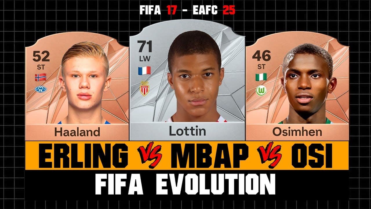 مقایسه ریتینگ هالند، امباپه و اوسیمن از FIFA 17 تا EA FC 25 