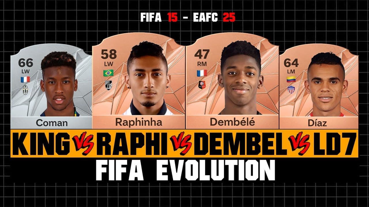مقایسه ریتینگ رافینیا، دمبله، کومان و دیاز از FIFA 15 تا EA FC 25 