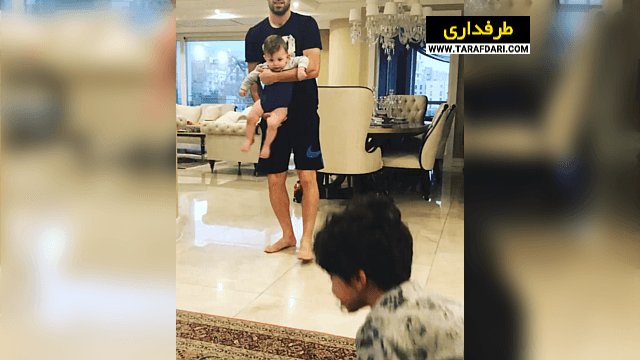 ویدیو؛ چالش روپایی مجتبی جباری به همراه فرزند نوزادش